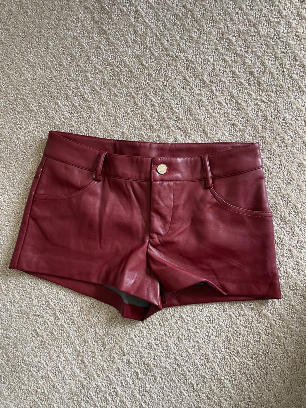 Burgundy Faux Leather Booty Shorts